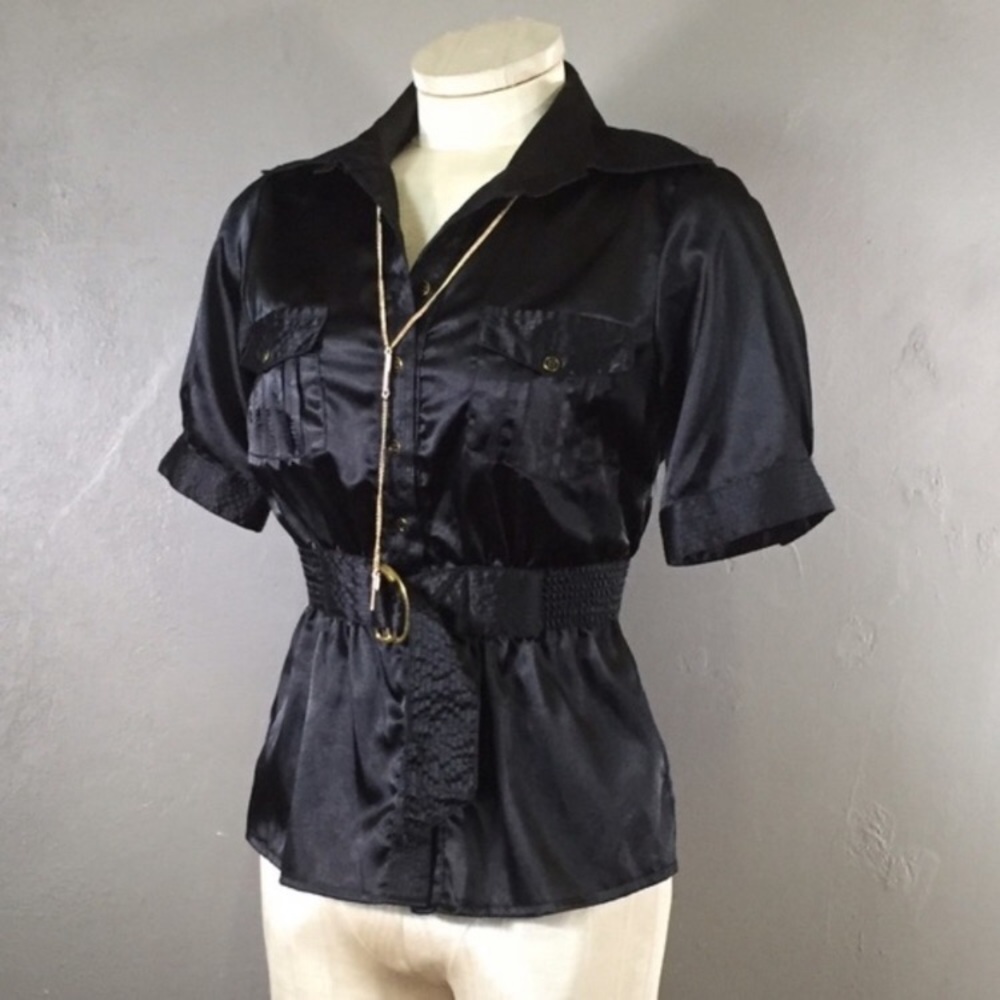 MaxRave black shiny short sleeve top